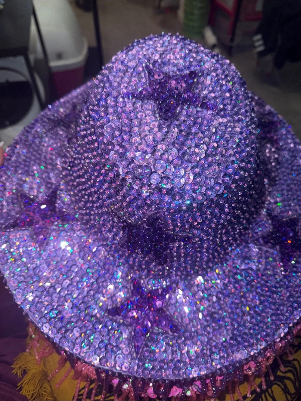 Purple Sequin Fringe Cowboy Hat & Matching Choker Set